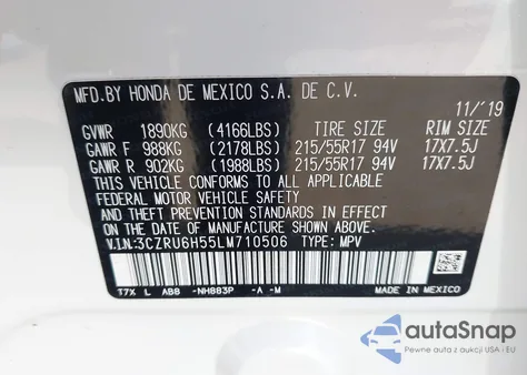 2020 Honda Hr-V Awd Ex from USA, damaged, VIN 3CZRU6H55LM710506